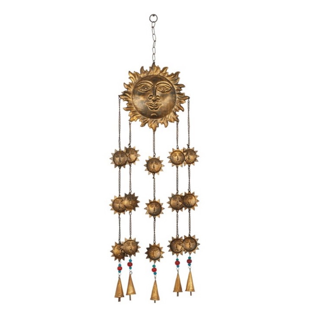 OLIVIA & MAY NWT iron eclectic sun windchime -brass/blue/orange -37”
